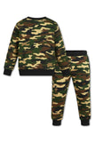 Trampoline Terry Loop Full Sleeves Camouflage Printed T-Shirt & Track Pant Set - Multicolor