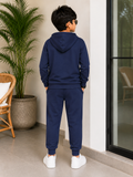 Trampoline Boys Cotton Blend California Print Hooded T-Shirt with Track Pants Set – Navy Blue