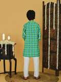 Trampoline Woven Cotton Full Sleeves Geometric Printed Kurta Pajama Set - Yellow