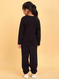 Trampoline Girls Black Printed Tshirt with Trackpant