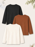 Trampoline Boys Cotton Blend Solid Full Sleeve T-Shirts – Pack of 3 (Black, Brown & Cream)