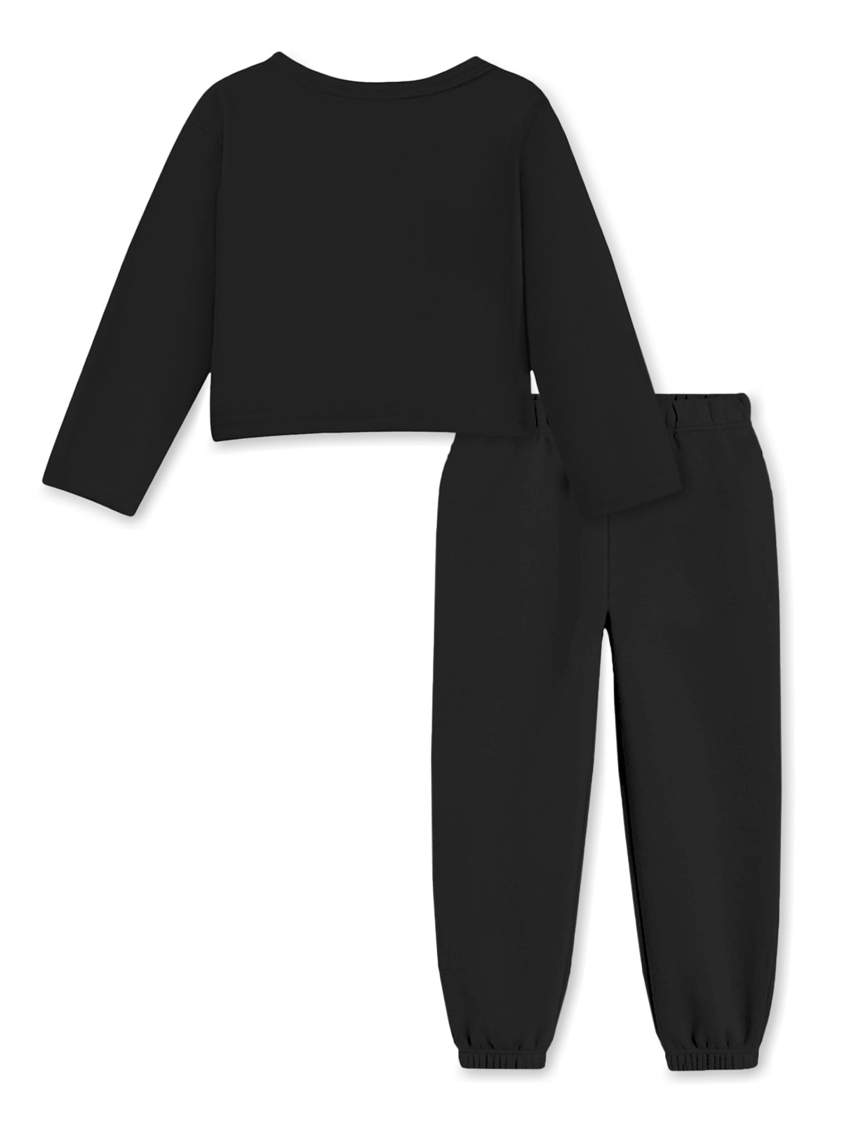 Trampoline Cotton Blend Knit Full Sleeves Queen Text Printed Crop Top & Coordinating Joggers Set - Black