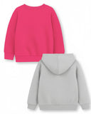 Trampoline Fleece Knit Full Sleeves Princess & Unicorn Printed Winter Sweatshirt Pack Of 2 - Pink Grey