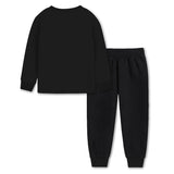 Trampoline Cotton Blend Knit Full Sleeves Classic Text Printed Tee With Coordinating Joggers Set - Black