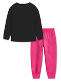 Trampoline Cotton Blend Knit Full Sleeves Love Butterfly Printed Coordinating Tee & Joggers Set - Black & Pink