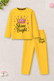 Trampoline Girls Cotton Blend Unicorn & Shine Bright Print T-Shirt & Pants Set – Pack of 2 (Purple & Yellow)