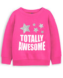 Trampoline Fleece Knit Full Sleeves Totally Awesome & Unicorn Printed Winter Sweatshirt Pack of 2 - Pink Grey