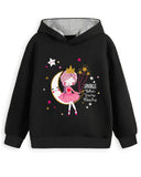 Trampoline Fleece Knit Full Sleeves Heart Printed Hooded Winter Sweatshirt Pack Of 2 - Black Pink
