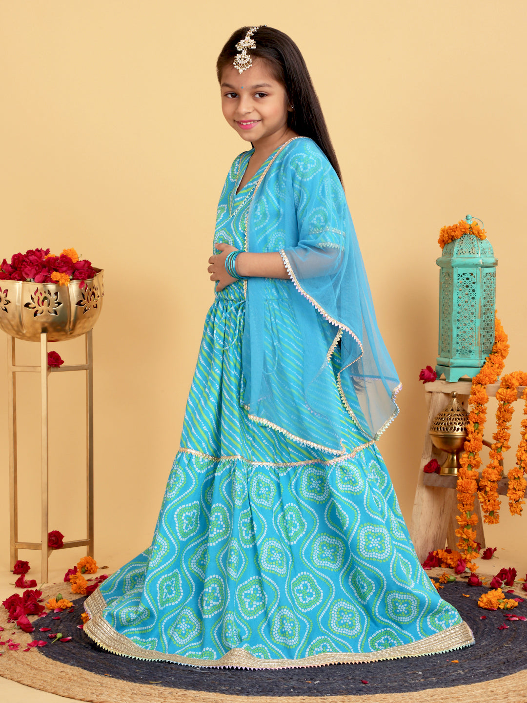 Trampoline Girls Floral Printed Gotta Patti Cotton Lehenga & Choli With Dupatta