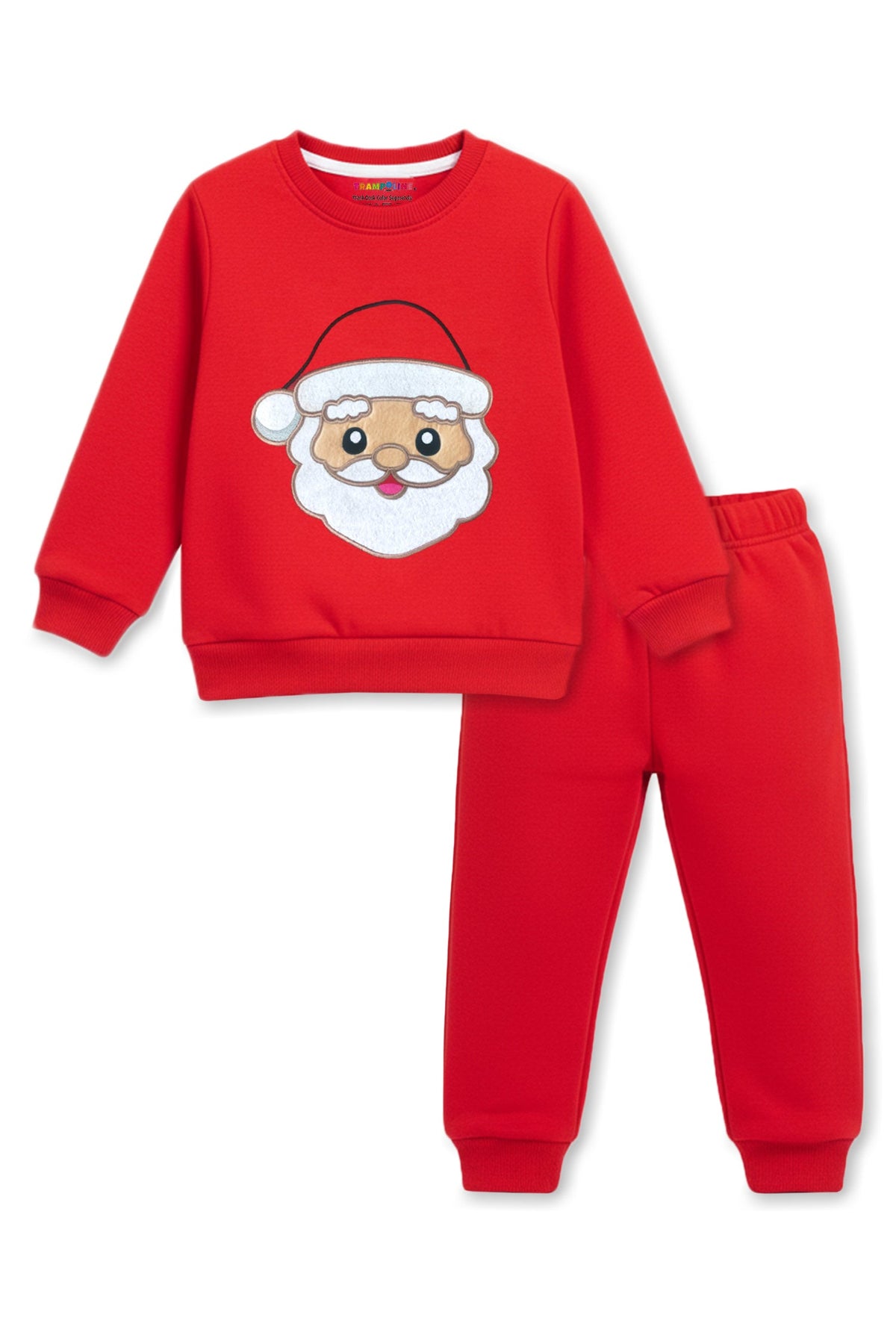 Trampoline Fleece Knit Full Sleeves Santa Claus Printed Christmas Winter Sweatshirt & Pajama Set - Red