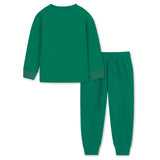 Trampoline Cotton Blend Knit Full Sleeves Typography Printed Tee With Track Pants Set - Green