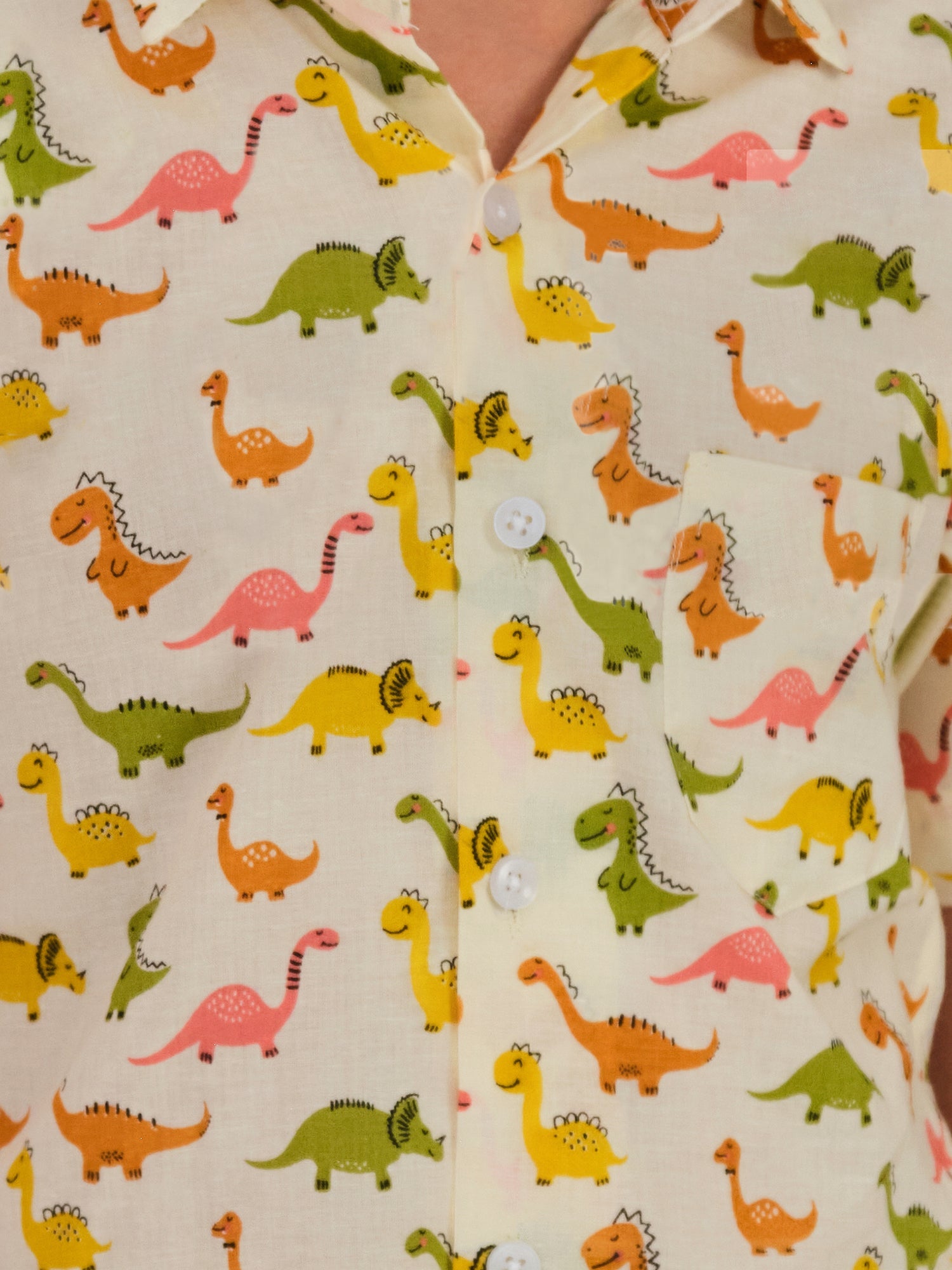 Trampoline Woven Cotton Half Sleeves Dinosaur Print Shirt and Shorts Set - Multicolor