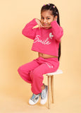 Trampoline Girls Pink Printed Crop Top with Trackpant