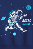 Trampoline Fleece Knit Full Sleeves Astro Rock Printed Winter Sweatshirt - Navy Blue