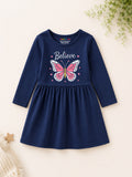 Trampoline Girls Cotton Blend Butterfly, Unicorn & Star Print Dress – Pack of 3 (Navy Blue, Purple & Pink)