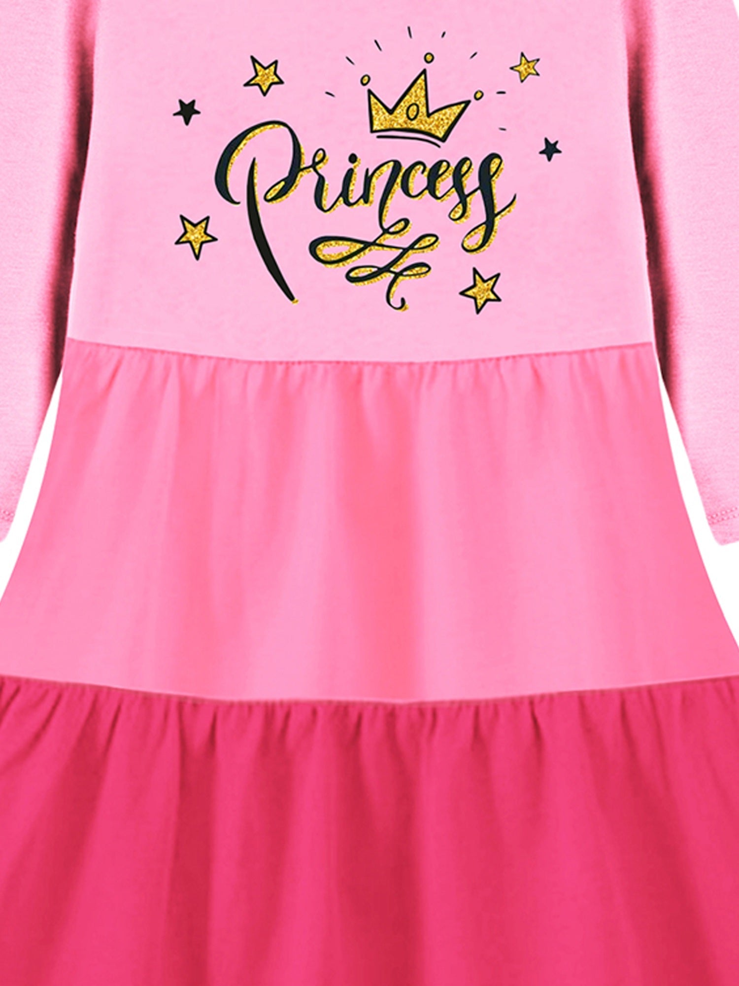Trampoline Knit Three Fourth Sleeves Princess Printed Dress - Pink