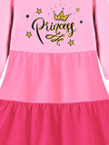 Trampoline Knit Three Fourth Sleeves Princess Printed Dress - Pink