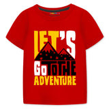 Trampoline Knit Adventure Print Cotton Blend T-shirt & Solid Cotton Terry Loop Cargo Jogger Set – Red & Black