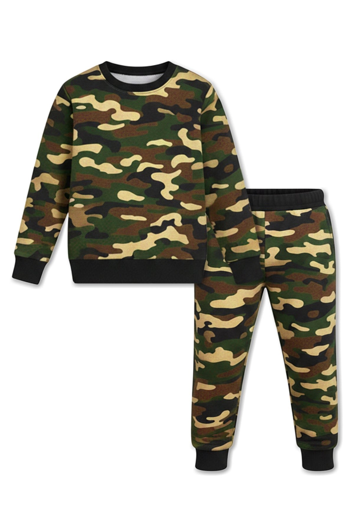 Trampoline Terry Loop Full Sleeves Camouflage Printed T-Shirt & Track Pant Set - Multicolor