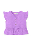 Trampoline Cotton Knit Sleeveless Schiffli Crop Top With Trousers Set - Purple