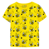 Trampoline Cotton Blend Knit Pack of 2 Half Sleeves Fire Truck & Bee Printed T-shirt & Shorts Set - Yellow & Blue
