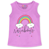 Trampoline Cotton Blend Pack Of 4 Sleeveless Rainbow & Butterfly Printed T-Shirts- Multi Colour