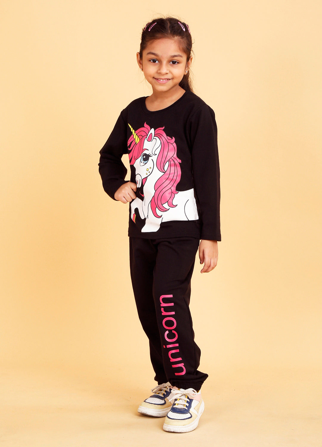Trampoline Girls Black Printed Tshirt with Trackpant