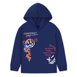 Trampoline Cotton Blend Knit Full Sleeves Typography Printed Hooded Tee With Track Pants Set - Blue