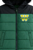 Trampoline Knit Full Sleeves Colorblock Puffer Winter Jacket With 2 Front Pockets - Green & Black