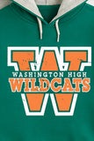 Trampoline Fleece Full Sleeves Wildcats Text Printed Winter Hooded Sweatshirt - Green