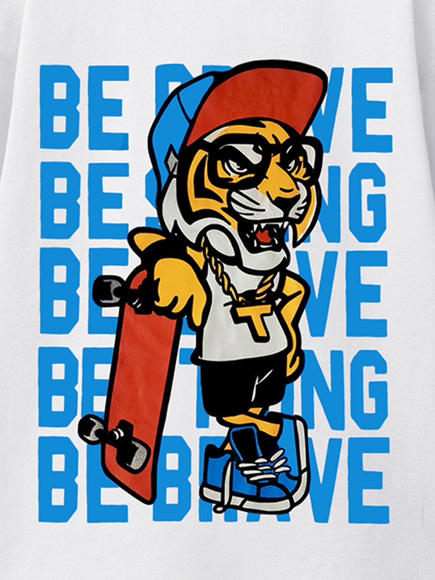 Trampoline Cotton Knit Half Sleeves Oversized T-Shirts With Bold Graphic Prints & Drop Shoulder - White