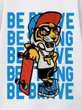 Trampoline Cotton Knit Half Sleeves Oversized T-Shirts With Bold Graphic Prints & Drop Shoulder - White