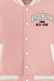 Trampoline Knit Full Sleeves Brooklyn Printed With Suede Body & Fleece Winter Varsity Jacket - Multi Colour