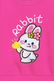 Trampoline Fleece Knit Full Sleeves Winter Sweatshirt with Cute Embroidered Rabbit Patch - Pink
