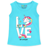 Trampoline Cotton Blend Pack Of 5 Sleeveless Love & Girl Power Printed T-Shirts- Multi Colour