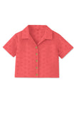 Trampoline Cotton Knit Schiffli Top with Trousers Clothing Set - Coral Pink