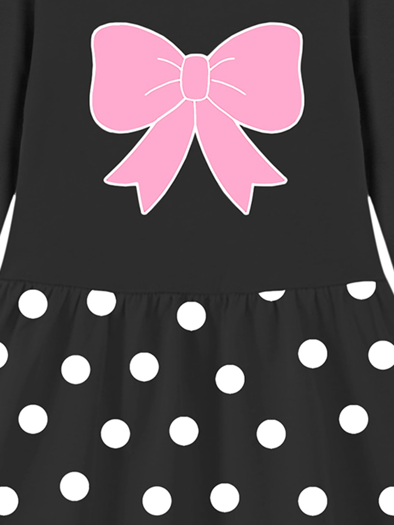 Trampoline Knit Three Fourth Sleeves Bow Printed Dress - Black