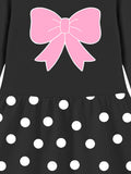 Trampoline Knit Three Fourth Sleeves Bow Printed Dress - Black