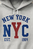 Trampoline Fleece Knit Full Sleeves New York Printed Winter Hooded Sweatshirt - Grey