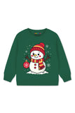 Trampoline Fleece Knit Full Sleeves Snowman Printed Winter Sweatshirt And Pajama Set - Green