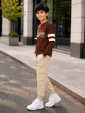 Trampoline Boys Cotton Blend Brooklyn Graphic T-Shirt with Cargo Jogger Set – Brown & Beige