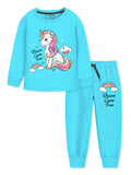 Trampoline Knit Cotton Blend Printed Round Neck T-Shirt With Track Pant - Sky Blue