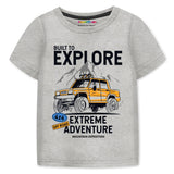 Trampoline Knit Adventure Print Cotton Blend T-shirt & Solid Cotton Terry Loop Cargo Jogger Set – Grey & Green