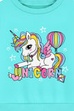 Trampoline Fleece Knit Full Sleeves Unicorn Printed Winter Sweatshirt - Sea Green