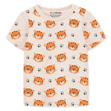 Trampoline Cotton Blend Knit Pack of 2 Half Sleeves Dinosaur & Tiger Printed T-shirt & Shorts Set - White & Yellow