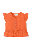 Trampoline Cotton Knit Sleeveless Schiffli Crop Top With Trousers Set - Orange