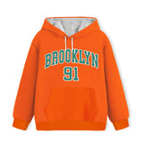 Trampoline Fleece Knit Full Sleeves Wildcats & Brooklyn Printed Hooded Winter Sweatshirt Pack of 2 - Green Orange