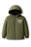 Trampoline Knit Full Sleeves Quilted Winter Hooded Puffer Winter Jacket With 2 Front Pockets - Green