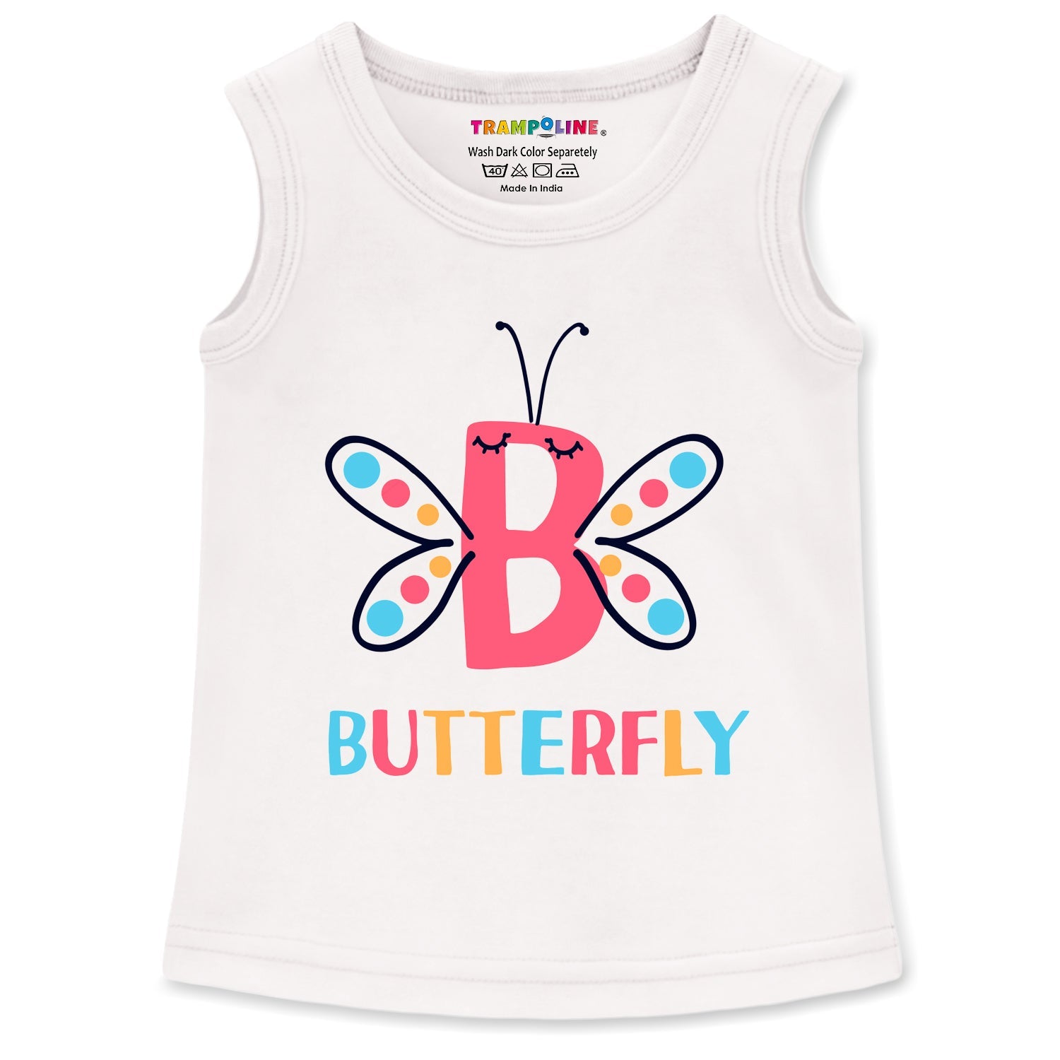 Trampoline Cotton Blend Pack Of 4 Sleeveless Rainbow & Butterfly Printed T-Shirts- Multi Colour