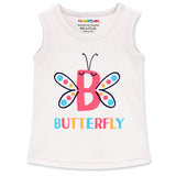 Trampoline Cotton Blend Pack Of 4 Sleeveless Rainbow & Butterfly Printed T-Shirts- Multi Colour